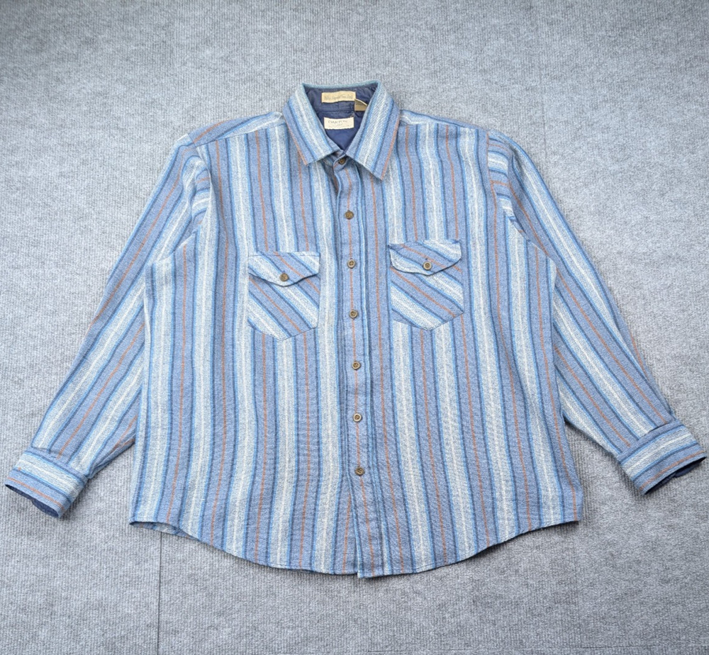 Vintage Oakton Button Up Shirt Mens XL Linen Wool 70s Striped Western Blue Rodeo